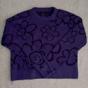Purple Flower Patterned Sweater